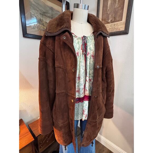 Jacques Jekels France heavy shearling mouton sheep suede brown coat Saks Fifth - Picture 2 of 11